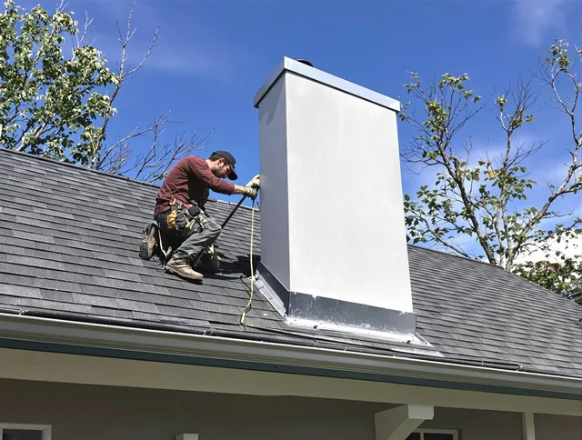 Storrs Chimney Sweep team member finishing chimney construction in Storrs, CT